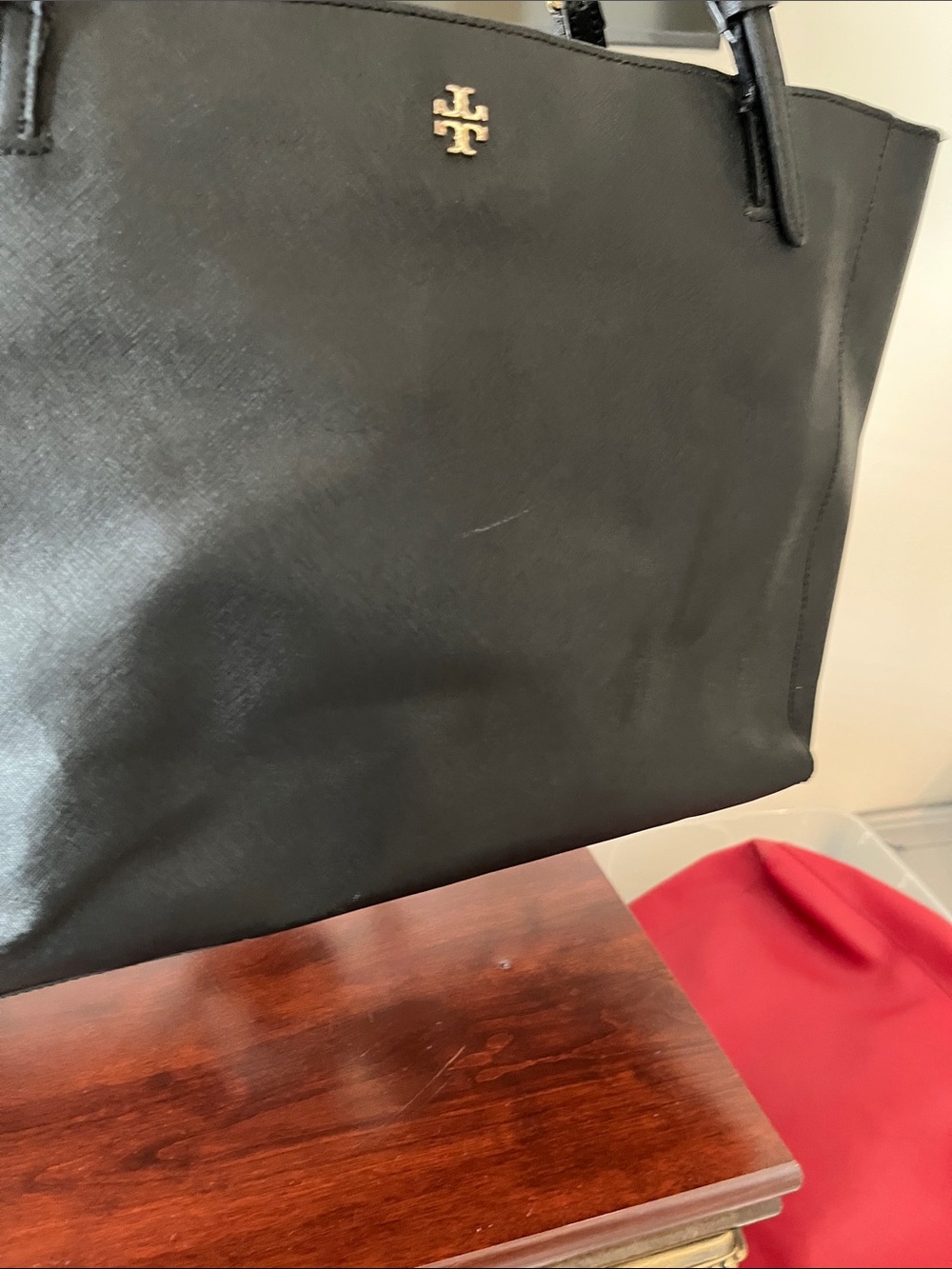 Tory Burch Black Leather Tote with Gold Logo